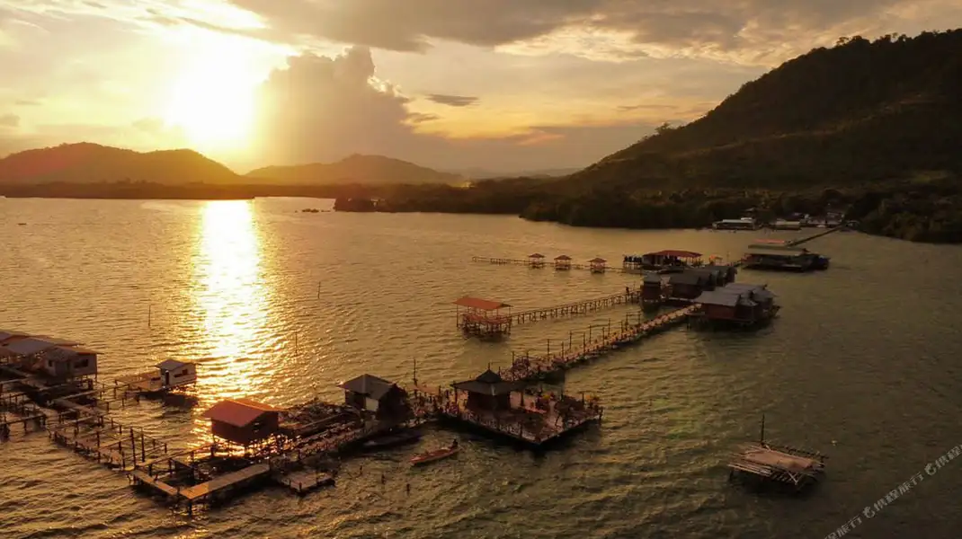 Aerial view of Parapat Water Village Resort on the Celebes Sea